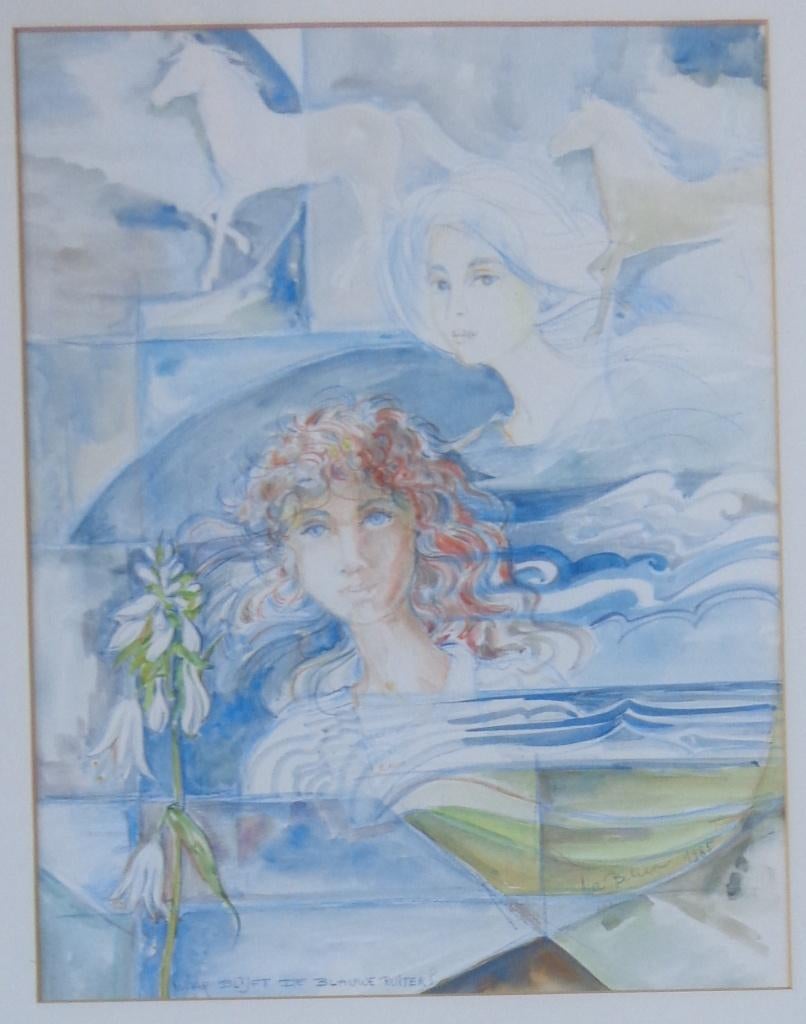 LEA BELIEN / BLAUWE RUITER / ORIGINEEL WERK / 62x52cm KADER, Enlèvement ou Envoi