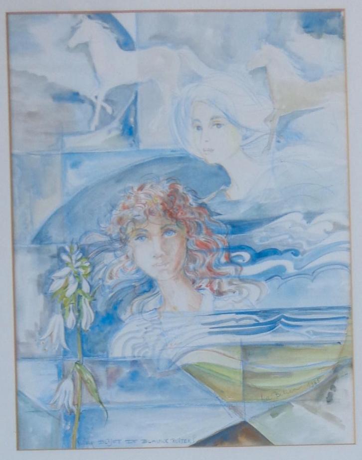 LEA BELIEN / BLAUWE RUITER / ORIGINEEL WERK / 62x52cm KADER, Antiek en Kunst, Kunst | Schilderijen | Modern, Ophalen of Verzenden