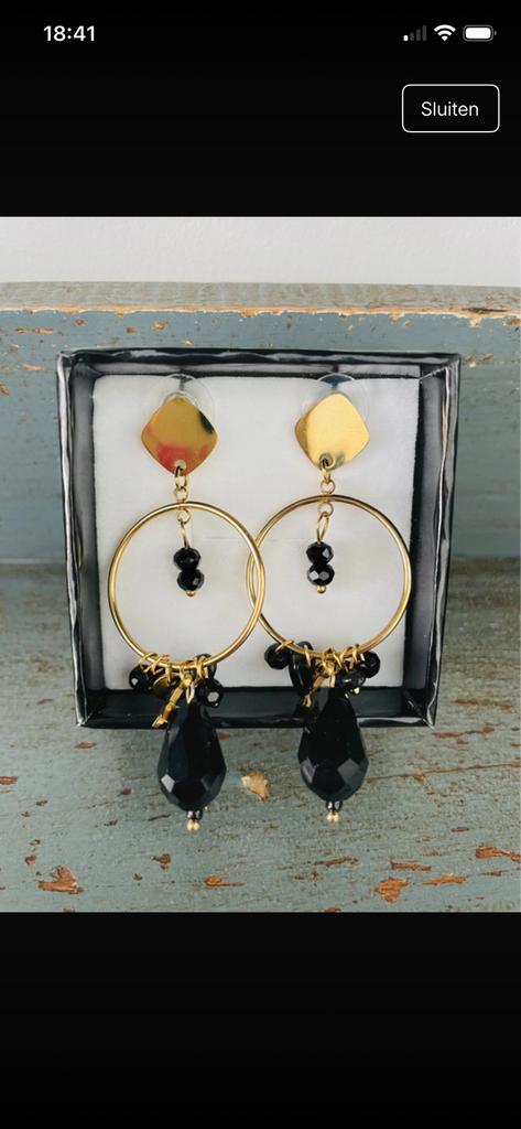 Oorbellen lang goud-zwart, Bijoux, Sacs & Beauté, Boucles d'oreilles, Enlèvement ou Envoi, Comme neuf, Noir, Or
