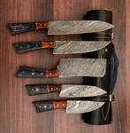 Handgemaakte 5-delige Damascus Chef Set met lederen etui, Ophalen of Verzenden, Hout