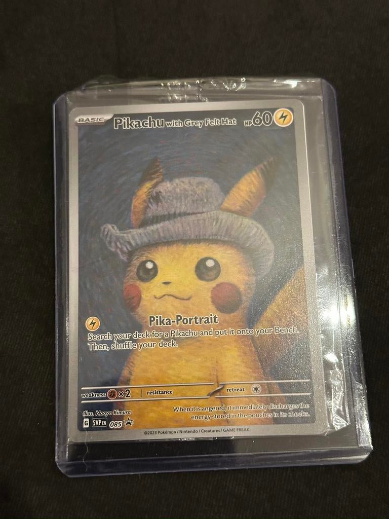 Pikachu with grey felt hat seald, Ophalen, Nieuw, Losse kaart, Foil