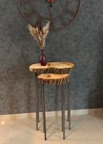 2 boomschijftafeltjes - 2 houten tafeltjes - bijzettafeltjes, Enlèvement, Comme neuf