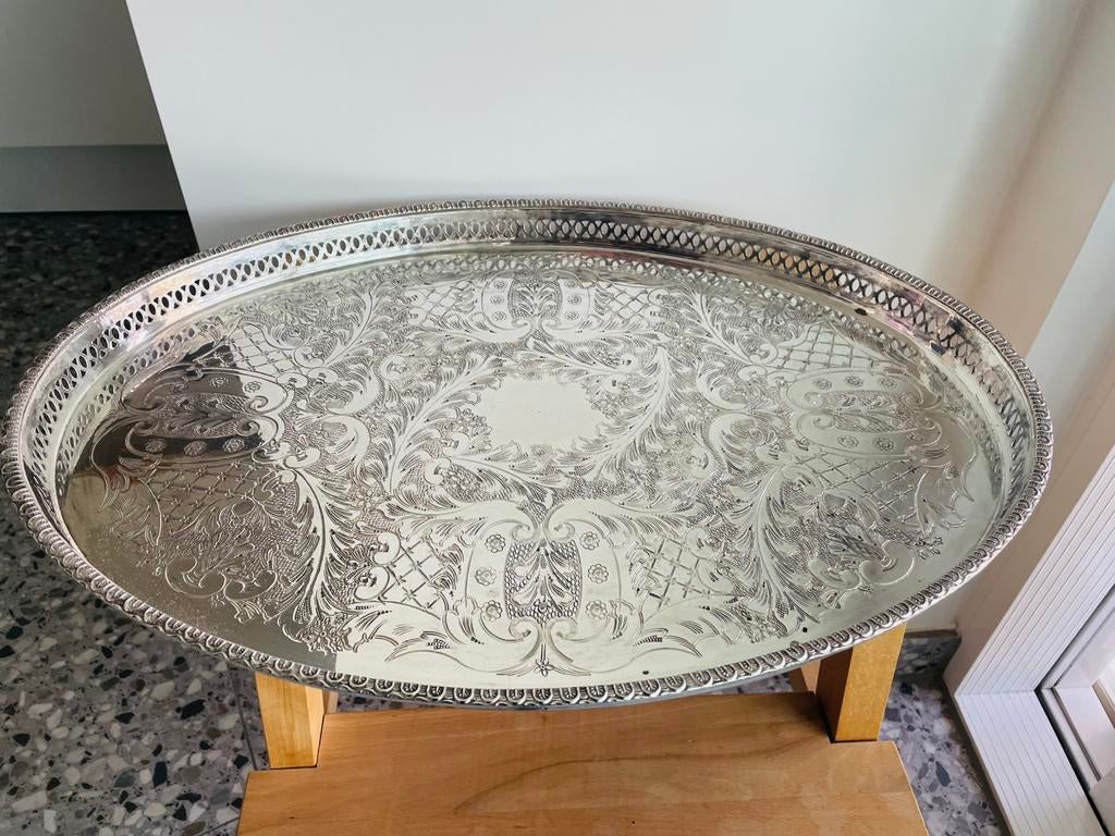 Verzilverd Marokkaans dienblad, binnenmaat 50x35cm, Ophalen of Verzenden, Zo goed als nieuw
