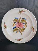 Prachtig groot antiek aardewerken bord / schaal bloemendecor, Antiek en Kunst, Ophalen of Verzenden