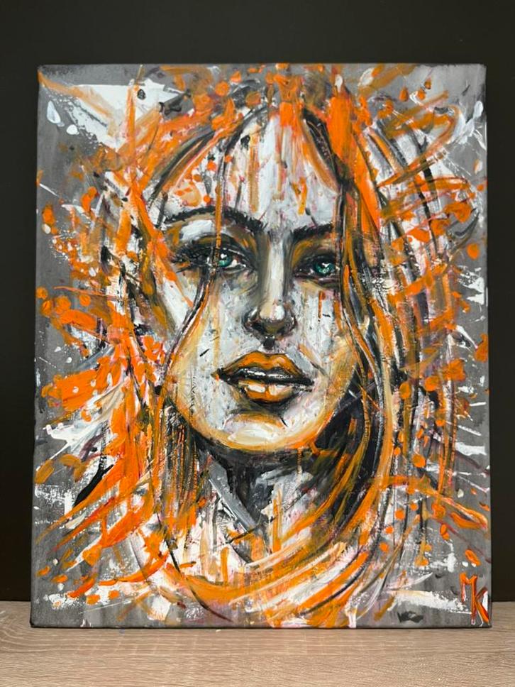 Origineel abstract schilderij dame Mk Art, Antiek en Kunst, Kunst | Schilderijen | Abstract, Ophalen of Verzenden