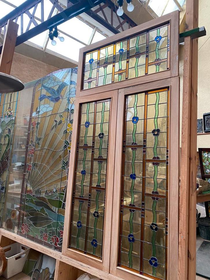 magnifique ensemble de 3 pièces en verre au plomb, Antiquités & Art, Curiosités & Brocante, Enlèvement