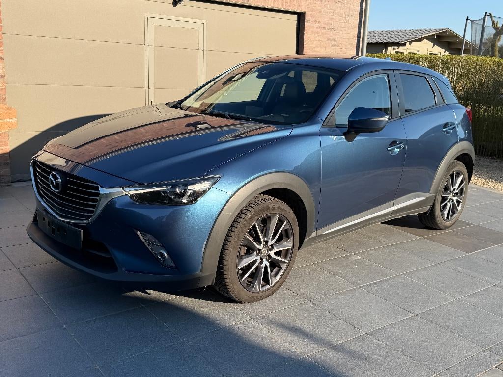 Mazda CX3 2017 1.5d 109000km, Voorwielaandrijving, 4 cilinders, Blauw, Leder en Stof