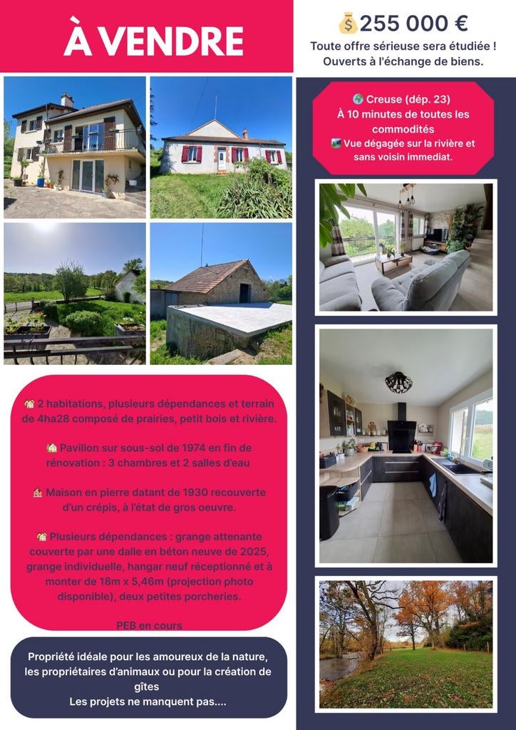 Propriété 2 maisons sur 4ha28, Immo, Étranger