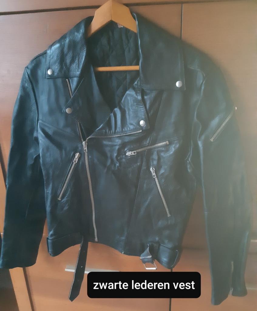 Zwarte lederen (moto)vest., Kleding | Heren, Jassen | Winter, Ophalen, Maat 52/54 (L)