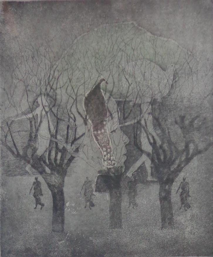 ANDRE GOEZU / L' ATTENTE / KLEURETS / 66x51cm / KADER / SIG, Antiek en Kunst, Kunst | Litho's en Zeefdrukken, Ophalen of Verzenden