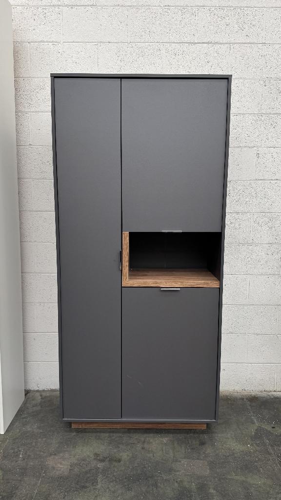 Buffet 86x187x37 cm, antraciet en natuurlijk hout, Huis en Inrichting, Kasten | Buffetkasten, Ophalen, Met deur(en), Overige materialen