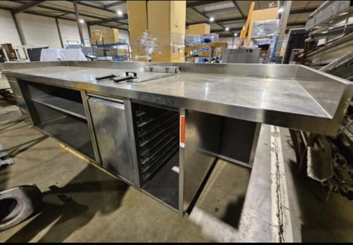 RVS inox werktafel 3,4m - dik blad - inbouw dubbele friteuse, Zakelijke goederen, Horeca | Meubilair en Inrichting, Meubilair