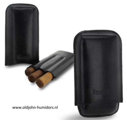 SK301 SIGAREN ETUI ZWART LEER 3X CORONA  Binnen 132x20mm, Verzamelen, Rookartikelen, Aanstekers en Luciferdoosjes, Nieuw, Tabaksdoos of Verpakking
