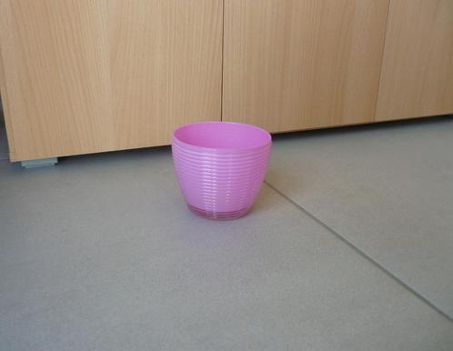 Roze glazen bloempot vaas met ringen groeven, Tuin en Terras, Bloempotten, Ophalen of Verzenden