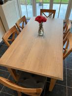 Table en chene et chaises en teck, Huis en Inrichting, Complete eetkamers, Ophalen, Zo goed als nieuw, 4 tot 6 stoelen