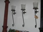 Smeedijzeren wandkrul met glas, wanddecoratie, kaarsenhouder, 50 tot 75 cm, Nieuw, Ophalen of Verzenden, Metaal