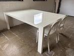 Uitschuifbare wit gelakte eettafel, Huis en Inrichting, Tafels | Eettafels, Ophalen, Vierkant, Zo goed als nieuw, Vijf personen of meer