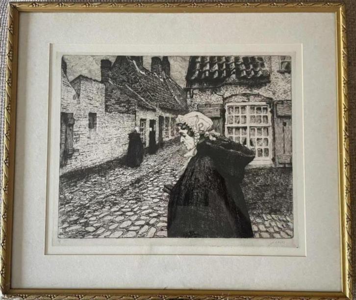 Prachtige ets van Julien Celos (Brugge) 1884-1953, Antiek en Kunst, Kunst | Schilderijen | Klassiek, Ophalen