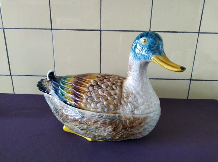 Vintage Porseleinen Eend Terrine = Subtil Portugal R64, Antiquités & Art, Antiquités | Plateaux, Enlèvement ou Envoi