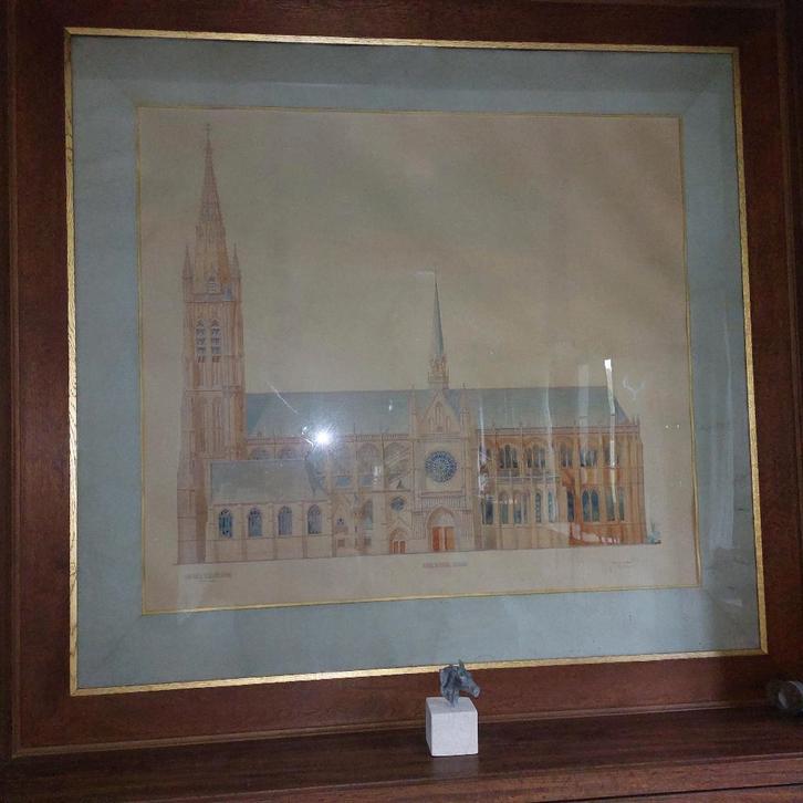 tekening kathedraal Ieper 1922, Antiek en Kunst, Curiosa en Brocante, Ophalen