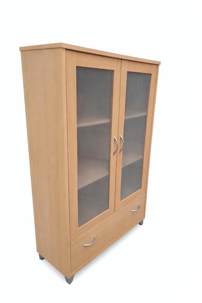 Vitrine moderne en chêne clair avec verre dépoli - 125x82x33, Maison & Meubles, Armoires | Vitrines, Comme neuf, 150 à 200 cm