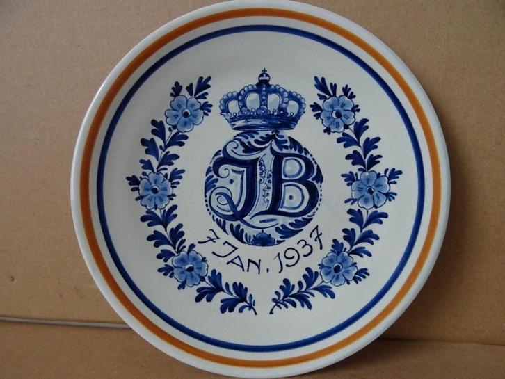 Antiek Delfts blauw wandbord JB 7 jan 1937 Porceleyne Fles, Antiek en Kunst, Antiek | Wandborden en Tegels, Ophalen of Verzenden