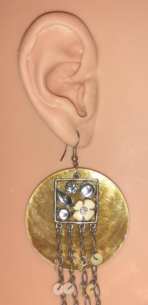 oorbellen hangers gouden parelmoer met bloemen, Bijoux, Sacs & Beauté, Boucles d'oreilles, Neuf, Pendantes, Verre, Or, Avec strass