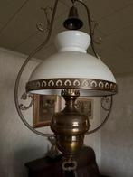 Vintage brocante luchter met glazen kap (98cm), Antiek en Kunst, Ophalen of Verzenden
