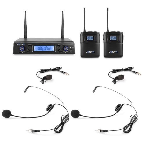 Vonyx WM62B dubbele draadloze headset microfoon UHF - 16 kan, Muziek en Instrumenten, Microfoons, Zo goed als nieuw, Draadloos
