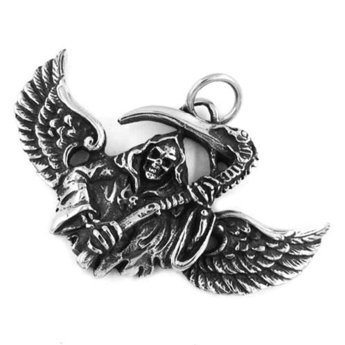 Pietje de Dood avec ailes d'ange grand pendentif en acier, Bijoux, Sacs & Beauté, Pendentifs, Neuf, Enlèvement ou Envoi