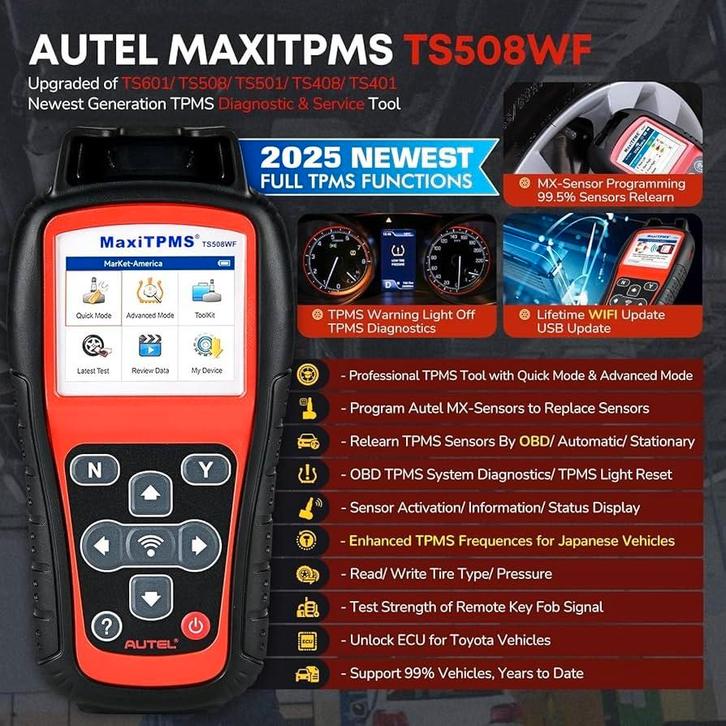 Autel TS508WF Wifi 2025 TPMS apparaat bandensensoren inleren, Auto diversen, Autogereedschap, Nieuw, Ophalen of Verzenden