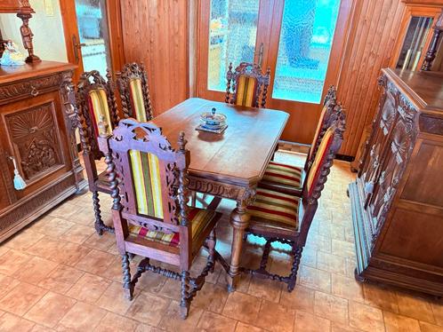 Antieke Mechelse tafel met 6 bijpassende stoelen, Antiek en Kunst, Antiek | Meubels | Tafels, Ophalen