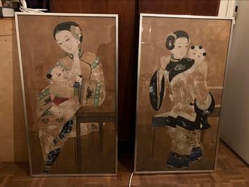 Encre sur toile - Art paysan chinois 19e siècle 