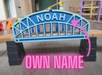 Houten treinbaan brug met naam naar keuze, Verzenden, Nieuw, Duw- of Trekspeelgoed