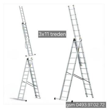 Nieuwe ladders met voetverbreding 3x11 treden beschikbaar voor biedingen