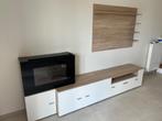 TV-meubel met ingebouwde gaskachel en decoratieplankjes, Ophalen, 100 tot 150 cm, Eikenhout, Nieuw