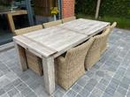 Teak tafel en zes sterke tuinzetels met bijhorend kussens, Tuin en Terras, Tuinsets en Loungesets, Ophalen of Verzenden, Tuinset