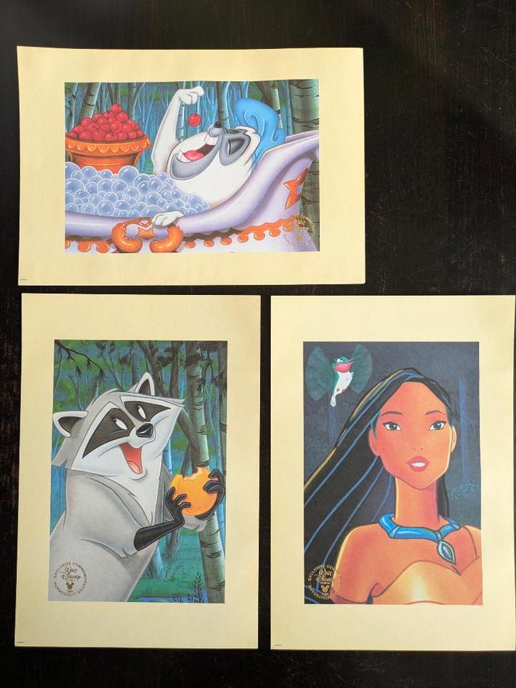 3 Disney Pocahontas Exclusive Commemorative Lithographs, Collections, Disney, Comme neuf, Autres types, Pocahontas ou Petite Sirène