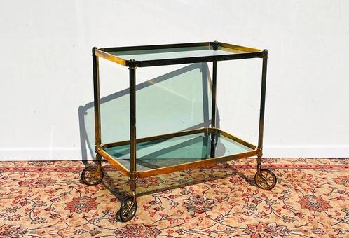 70s Serveerwagen * Vintage Hollywood Regency * Roltafel, Huis en Inrichting, Tafels | Sidetables, Gebruikt, Glas, Metaal, Ophalen of Verzenden