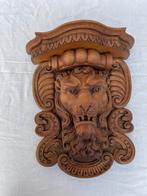 Antiek groot gesculpteerd leeuwenhoofd massief eiken hout, Ophalen of Verzenden