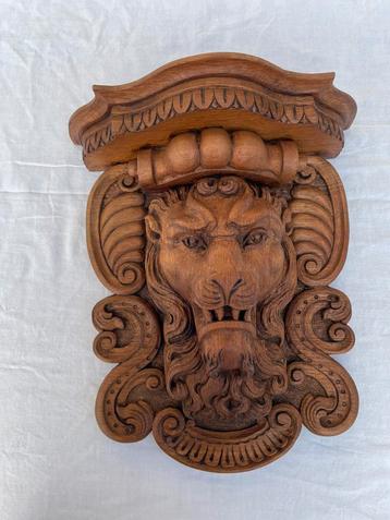 Antiek groot gesculpteerd leeuwenhoofd massief eiken hout beschikbaar voor biedingen