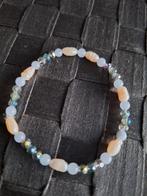 Armband zoetwaterparels en aquamarijnen, Verzenden, Nieuw, Elastiek
