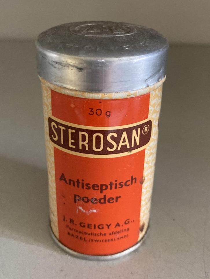Vintage oud blik Sterosan Antiseptisch poeder, Verzamelen, Blikken, Gebruikt, Overige, Overige merken, Ophalen of Verzenden