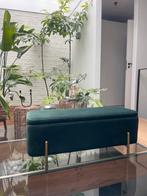 Bankje met opbergruimte in groen fluweel, goudkleurig metaal, Huis en Inrichting, Ophalen, Metaal