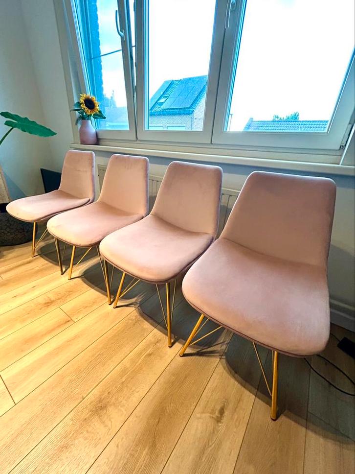 Roze velvet eetkamerstoelen te koop, Huis en Inrichting, Stoelen, Zo goed als nieuw, Ophalen
