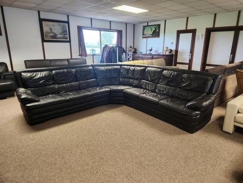 ZWARTE LEDEREN HOEKSALON AFM 300 OP 300, Huis en Inrichting, Fauteuils, Gebruikt, Leer, Ophalen
