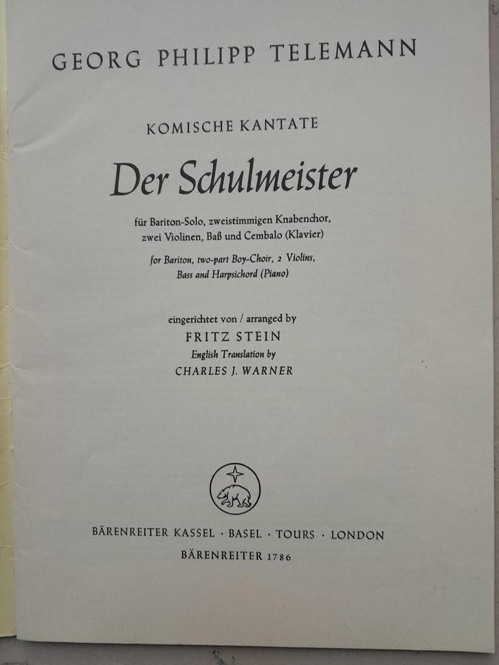 DER  SHULMEISTER    G.Ph.Telemann   (komiche kantate), Boeken, Muziek, Zo goed als nieuw, Ophalen of Verzenden