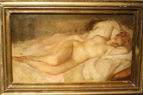 Mooi liggend naakt op paneel, Antiek en Kunst, Kunst | Schilderijen | Klassiek, Verzenden