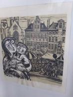 Ets markt St Niklaas  Gerard Gaudaen genummerd, Antiek en Kunst, Kunst | Etsen en Gravures, Ophalen of Verzenden