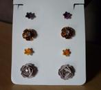 4 paars oranje grijs-bruin bronskleurige bloem oorbellen, Ophalen of Verzenden, Bruin